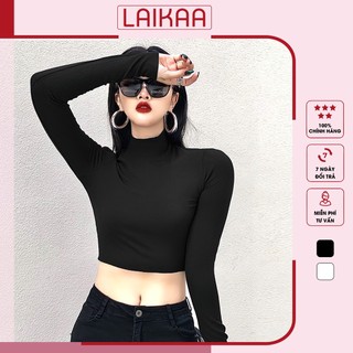 Áo len nữ chất tăm cổ 3 phân hàng mềm mịn - Áo len cổ lọ nữ dáng croptop Laikaa Ullzang C10