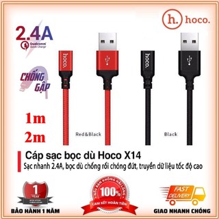 Dây Sạc Hoco chính hãng X14 sạc nhanh 2.4A dây dù chống đứt chống rối siêu bền dài 1m/2m - BH 12 Tháng Chính Hãng