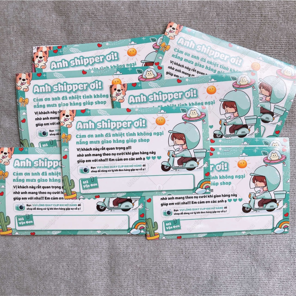Tem Nhãn Dán Decal Anh Shipper, Nhãn Dán Cám Ơn Shipper Có Keo Mặt Sau - KT 11.5x7 - SHIPPER XANH MINT - MS: 110