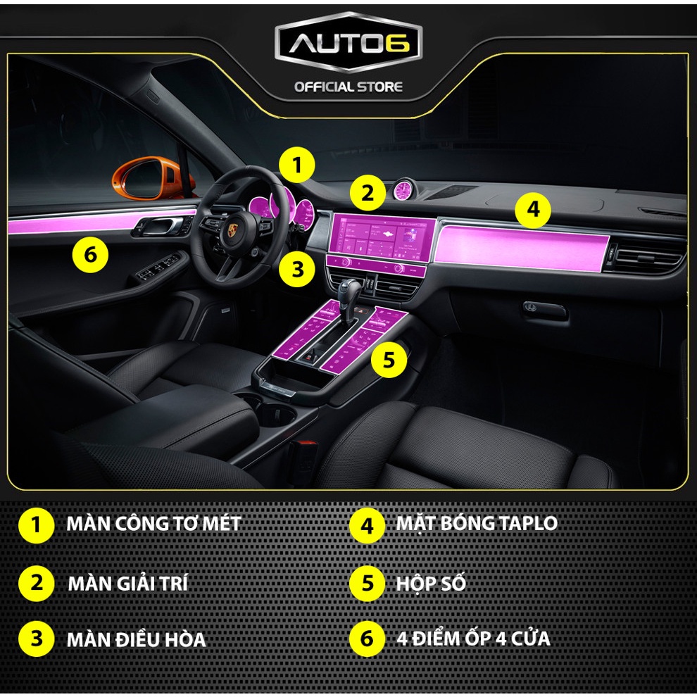 PORSCHE MACAN 2022-2023: Phim PPF dán bảo vệ nội thất ô tô - AUTO6 &lt; Chống xước và che mờ các vết xước cũ hiệu quả &gt;