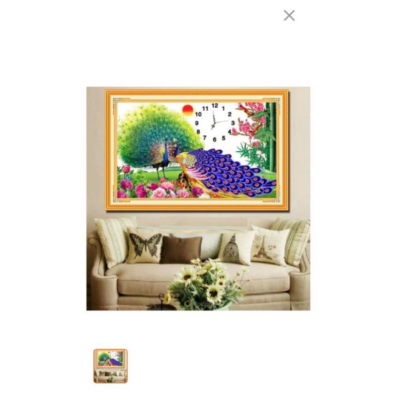 Tranh thêu chữ thập Đồng Hồ Đôi Công H1981