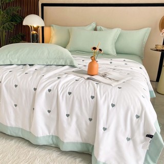 Set chăn ga 4 món lụa tim chăn trần hè màu pastel