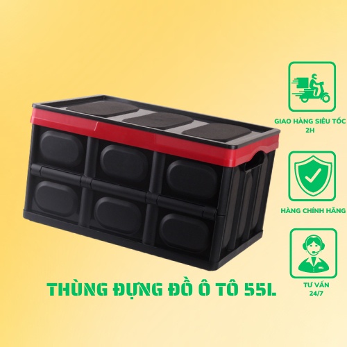 Thùng đựng đồ ô tô, hộp đựng đồ trong cốp xe ô tô chất liệu nhựa PP dung tích 55L gấp gọn có túi chống nước tiện lợi