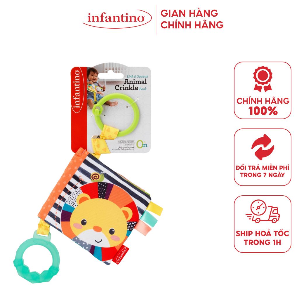 Sách vải treo có tiếng sột soạt Infantino Link and Squeak Animal Crinkle Book