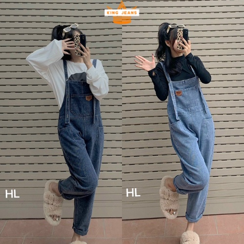 Quần Yếm Jean Nữ Baggy Túi Trước,Quần Yếm Bò Trơn Nữ Dáng Rộng Ullzzang Quảng Châu