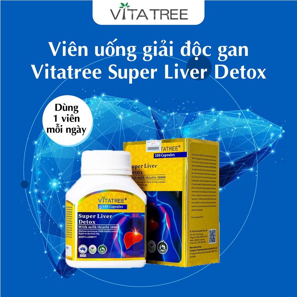 Viên uống hỗ trợ thải độc gan Vitatree Super Liver Detox tăng cường cường chức năng gan 100 viên