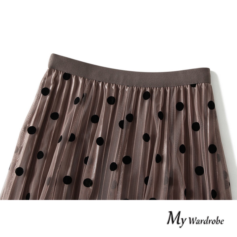 Váy Chấm Bi Thời Trang Nữ Tính Chân Váy Chữ A Lưng Cao Thời Trang Cho Nữ Váy Xòe Xếp Ly Có Thể Đảo Ngược