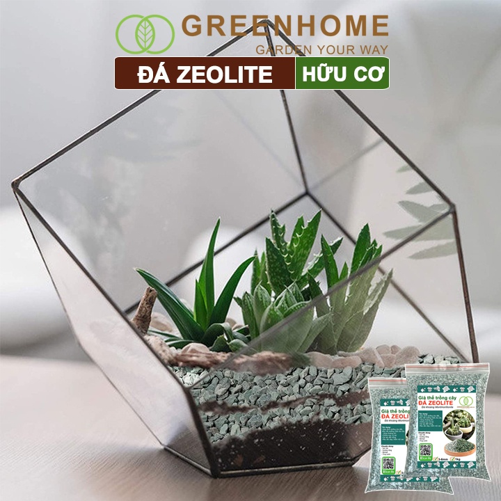 Đá zeolite Greenhome, bao 1kg, size 3-6mm, rãi mặt, giá thể, sen đá, xương rồng, hồ thuỷ sinh