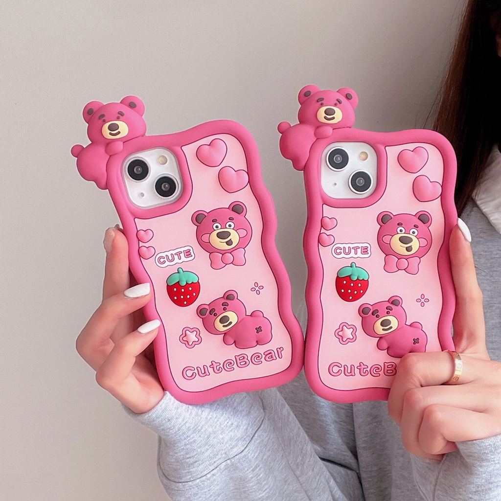 Ốp Điện Thoại Silicon Mềm Hình Gấu Lotso 3D Dễ Thương Cho Iphone 14 14 Pro 14 Pro Max 11 12 promax 13 Pro Max