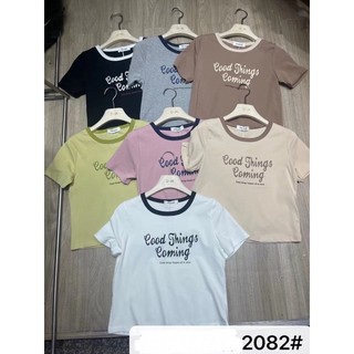 Áo thun croptop nữ tay ngắn cổ tròn in chữ Good Things hàng Quảng Châu chất cotton, áo phông mùa hè form vừa đẹp 2082