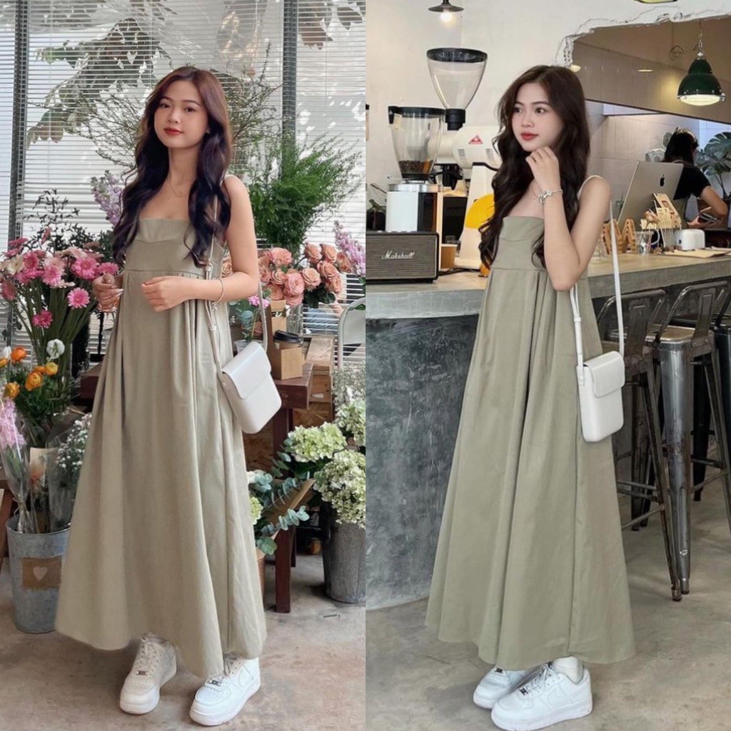 Váy 2 Dây Babydoll Dáng Dài Đầm Hai Dây Maxi Dáng Xòe Babydoll Freesize