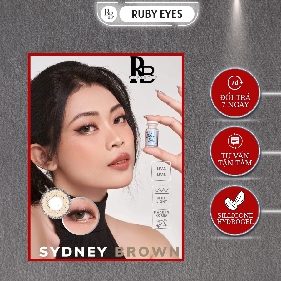 Kính Áp Tròng Sillicone Hydrogel Màu Nâu Sydney Brown, Kính Áp Tròng Hàn Quốc Ruby Eyes Mẫu Mới 2023