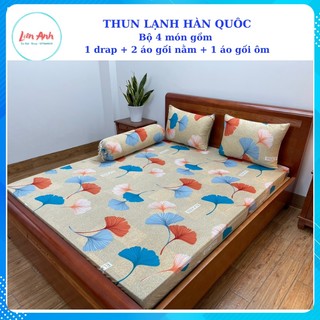 Bộ 4 món ga giường thun lạnh hàn quốc nệm cao 18-25cm