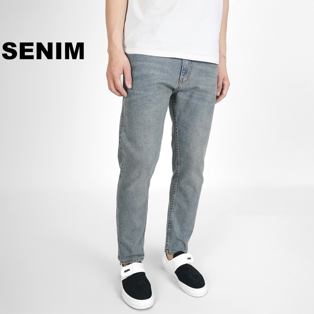 Quần jean nam SENIM, Quần bò vải Denim dày dặn Co giãn, form skinny, Jean xanh trơn S1156