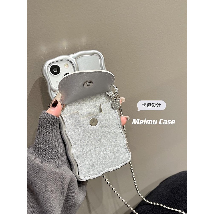 Ốp Điện Thoại Dạng Túi Đeo Chéo Có Ngăn Đựng Thẻ Màu Bạc Cho iphone14promax 13 13prom