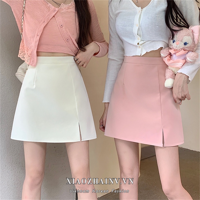 Chân Váy Da Chữ A Lưng Cao Xẻ Tà Phong Cách Hàn Quốc 4 Màu Lựa Chọn