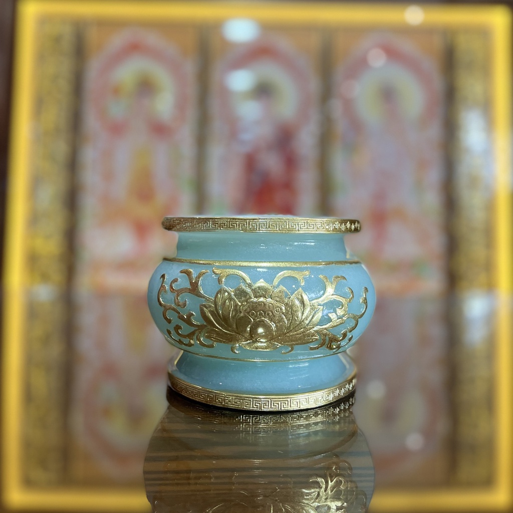 Bộ Thờ Cúng Lư , Bình Dĩa , Án , Chun Bi Bằng Nhựa Giả Ngọc Màu xanh ngọc - Phật Giáo Tường Thuận