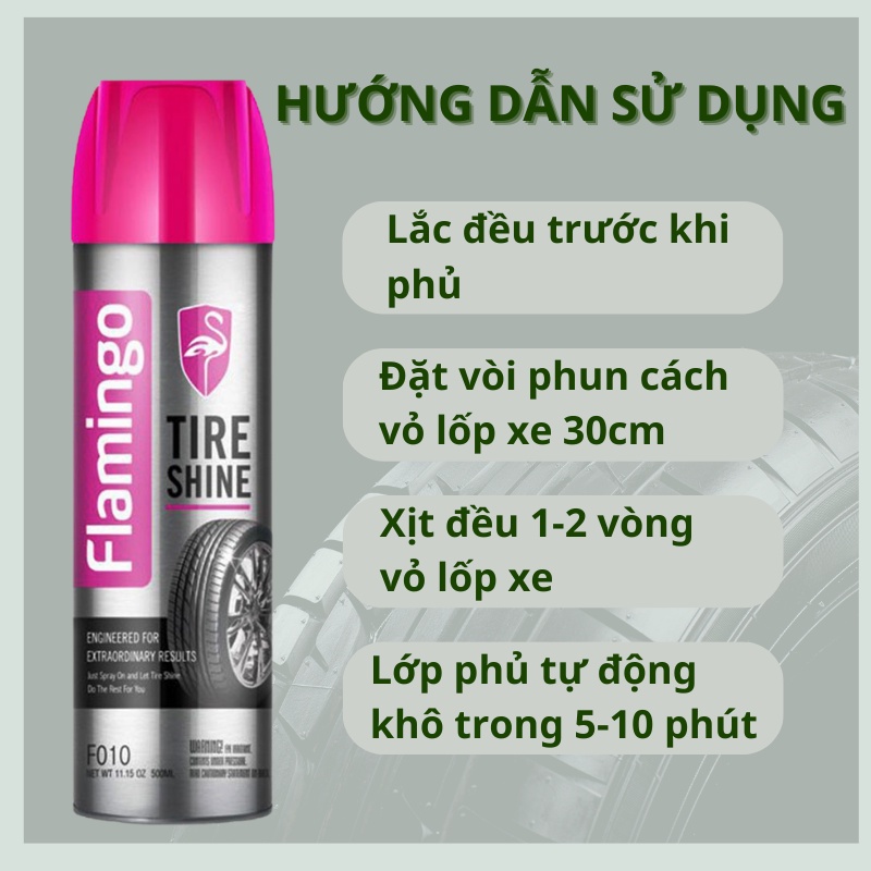 Bình xịt dưỡng bóng vỏ lốp ô tô, phục hồi nhựa đen Flamingo F010 500ml