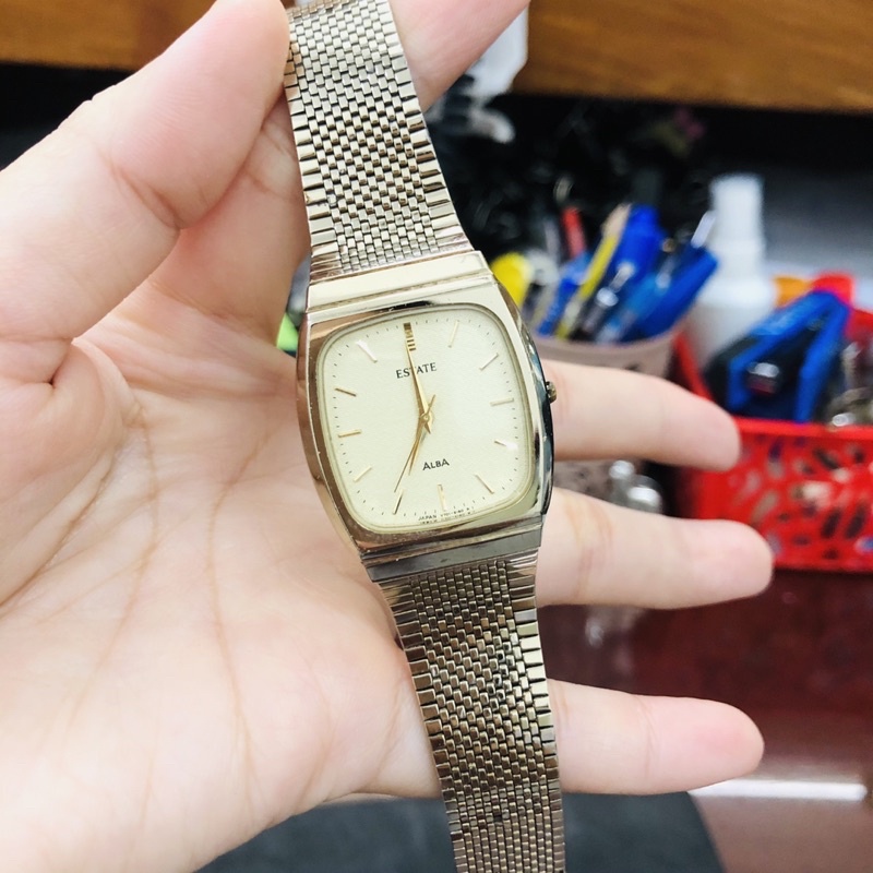 Đồng hồ Nam si nhật dáng tank hiệu Alba