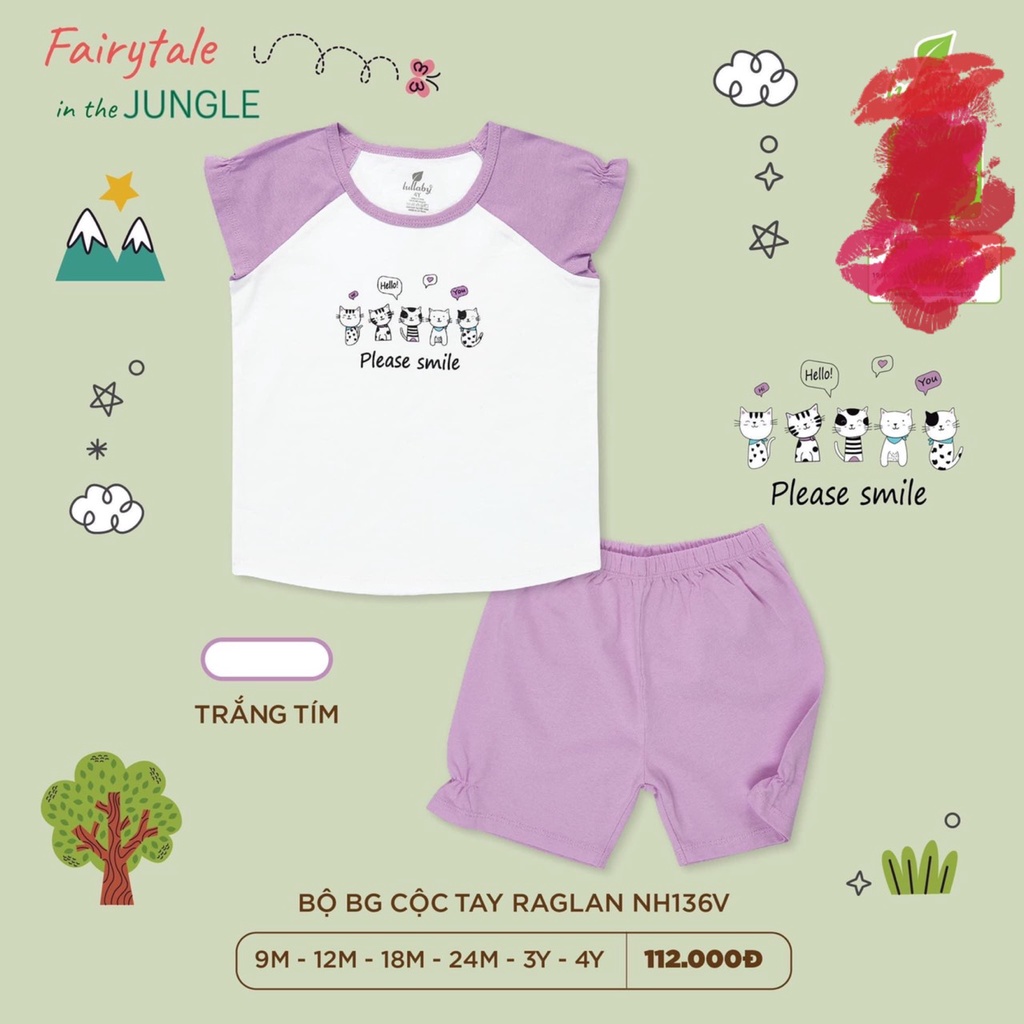 Bộ Cộc tay cotton Raglan Bé Gái Lullaby 2023  NH136V