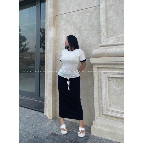 Set áo thun gân + chân váy hoac quan 55-90kg