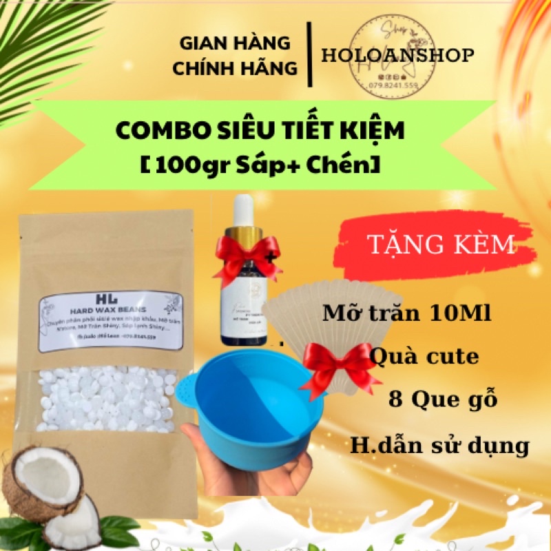 Combo wax siêu tiết kiệm gồm 100gr sáp,chén silicol tặng kèm 10ml mỡ trăn.