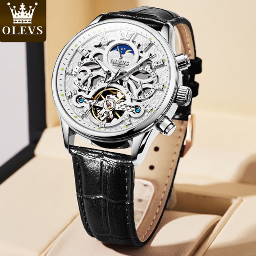 Đồng hồ nam cao cấp Olevs size 40mm,dây đeo bằng da,chống nước 30m,bảo hành toàn quốc 12 tháng chín hãng Olevs