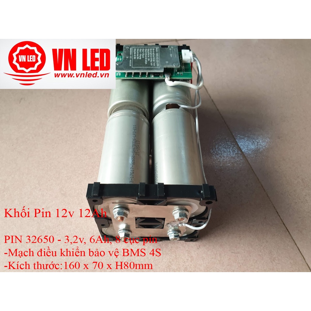 Khối Pin 12v 12Ah, Pin sạc Lithium sắt, 8 viên pin 32650, mạch bảo vệ BMS 4S Vol ra 12V