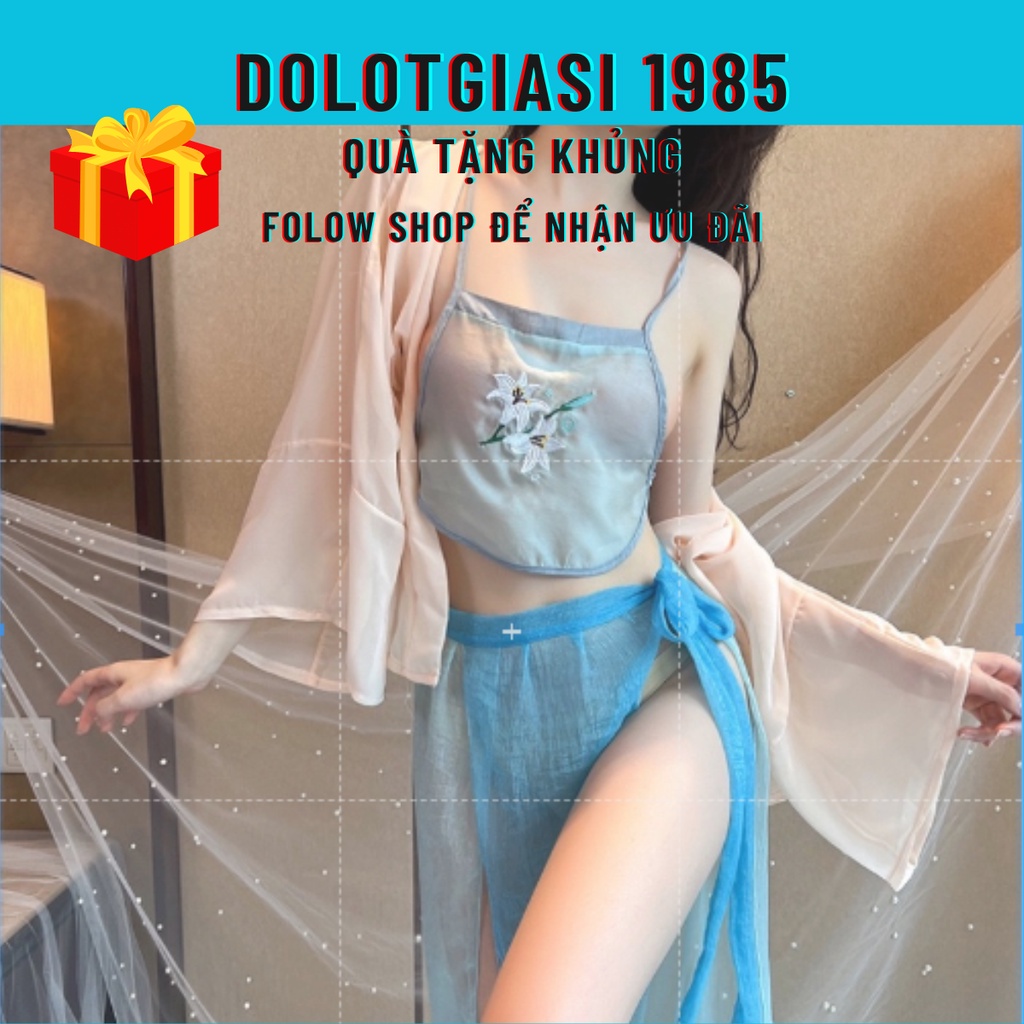 Bộ cosplay cổ trang váy xẻ tà + yếm+ áo choàng gợi cảm.QN100
