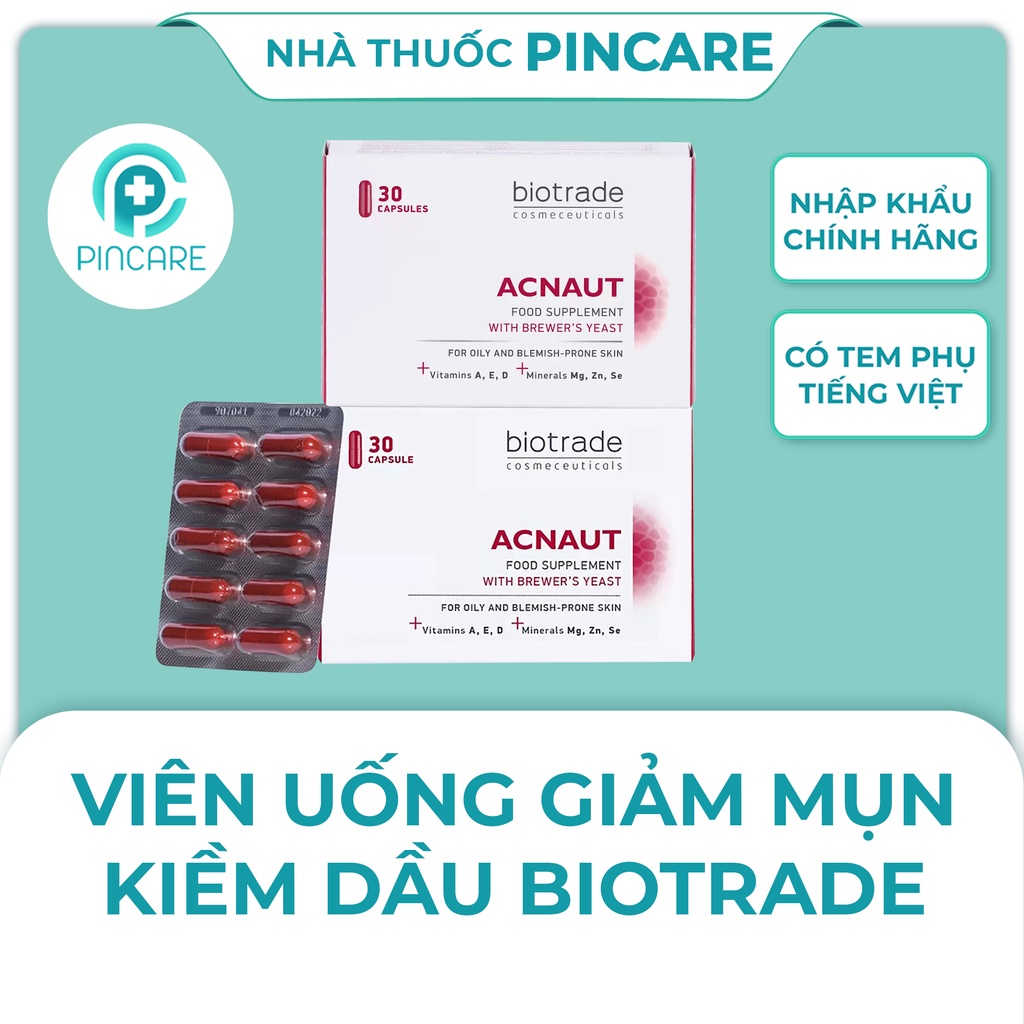 Viên uống giảm mụn kiềm dầu Biotrade Acnaut Food Supplement - Hàng chính hãng - Nhà thuốc Pincare