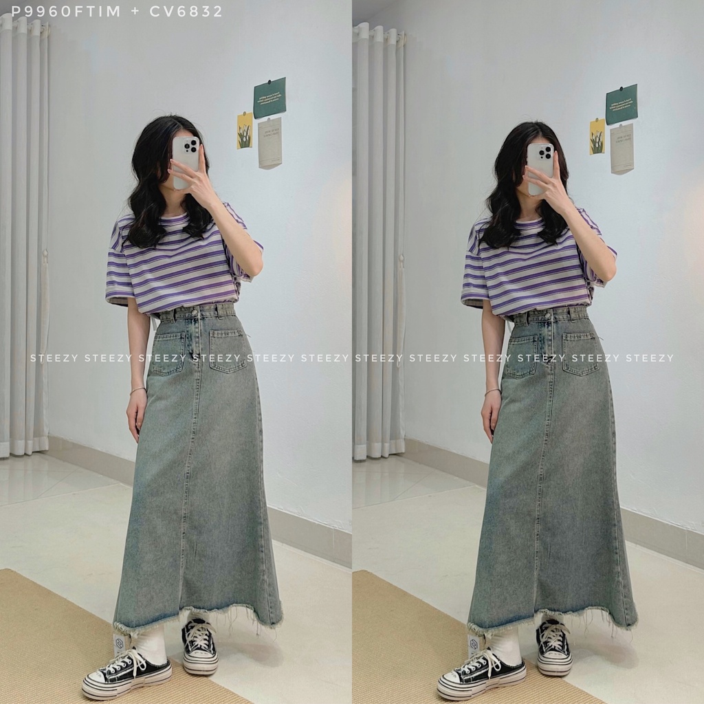 [P9960] Áo phông cotton dày kẻ ngang to nhỏ (Có sẵn/ảnh thật)