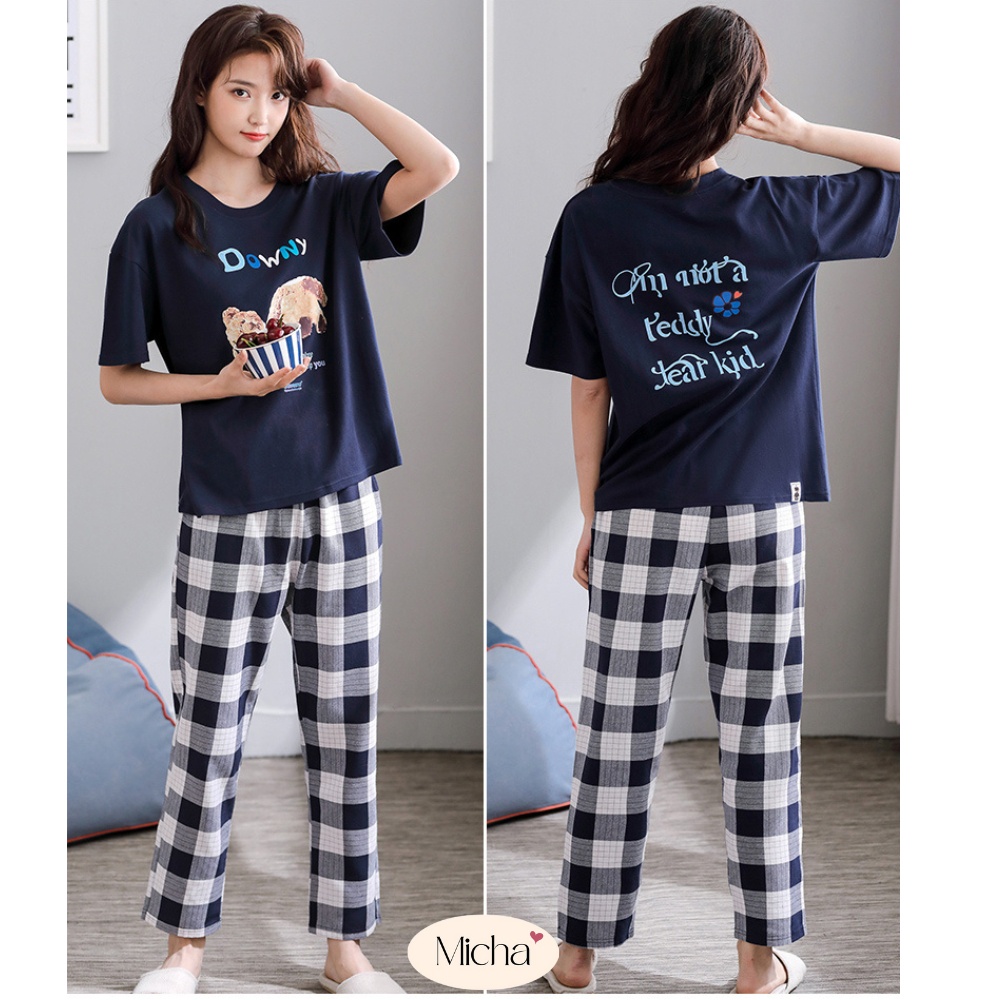 Bộ đồ nữ mặc nhà tay ngắn quần dài vải cotton cao cấp mềm nhẹ D26 Micha