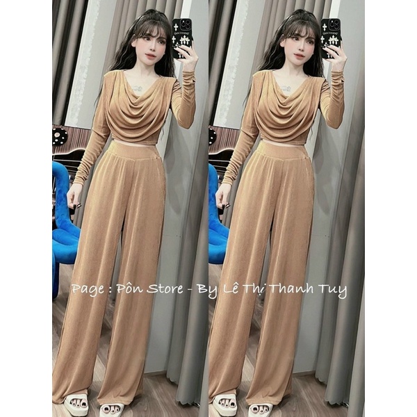 Áo Thun Nhũ Cổ Đổ Croptop Tay Dài Cực Xịn