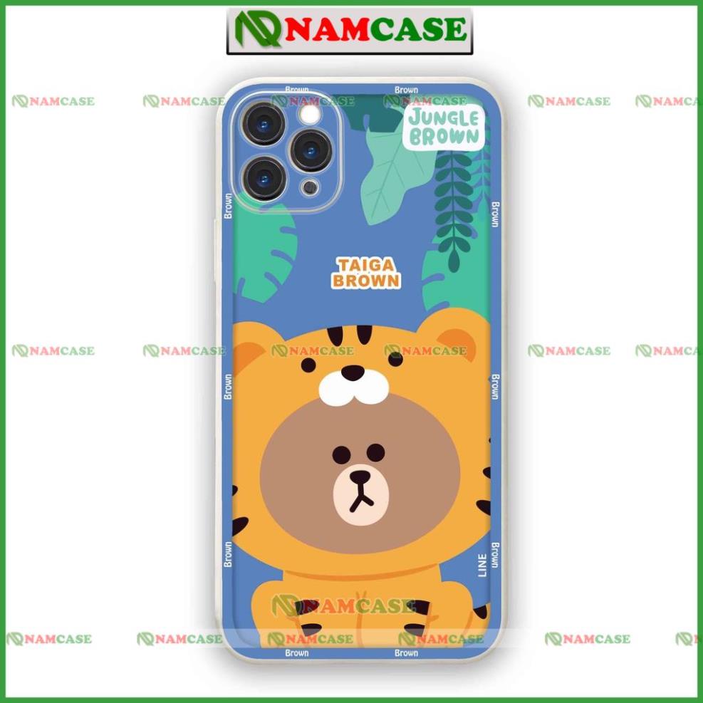 Ốp lưng điện thoại iPhone gấu brown cạnh viền vuông silicon dẻo bảo vệ camera ip 6/6s/7/8/X/XS/11/12/13/14 Pro Plus Max