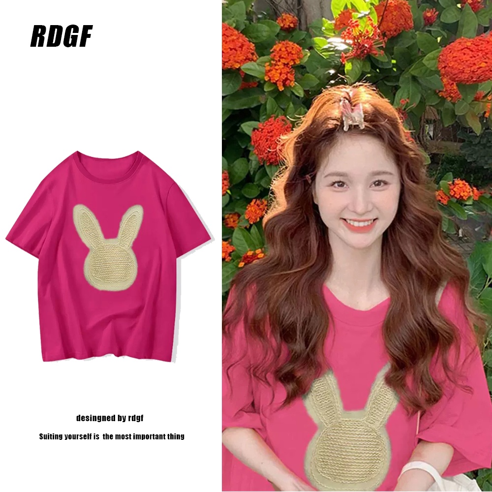 Rdgf Áo Thun cotton Tinh Khiết In Hình Thỏ Và Trái Cây Thời Trang Mùa Hè 2023 Thiết Kế Mới niche Ngọt Ngào Và Gián Điệp