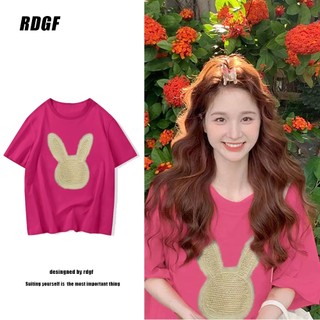 Áo thun RDGF cotton 100% in hình thỏ thiết kế mới ngọt ngào thời trang mùa hè 2023