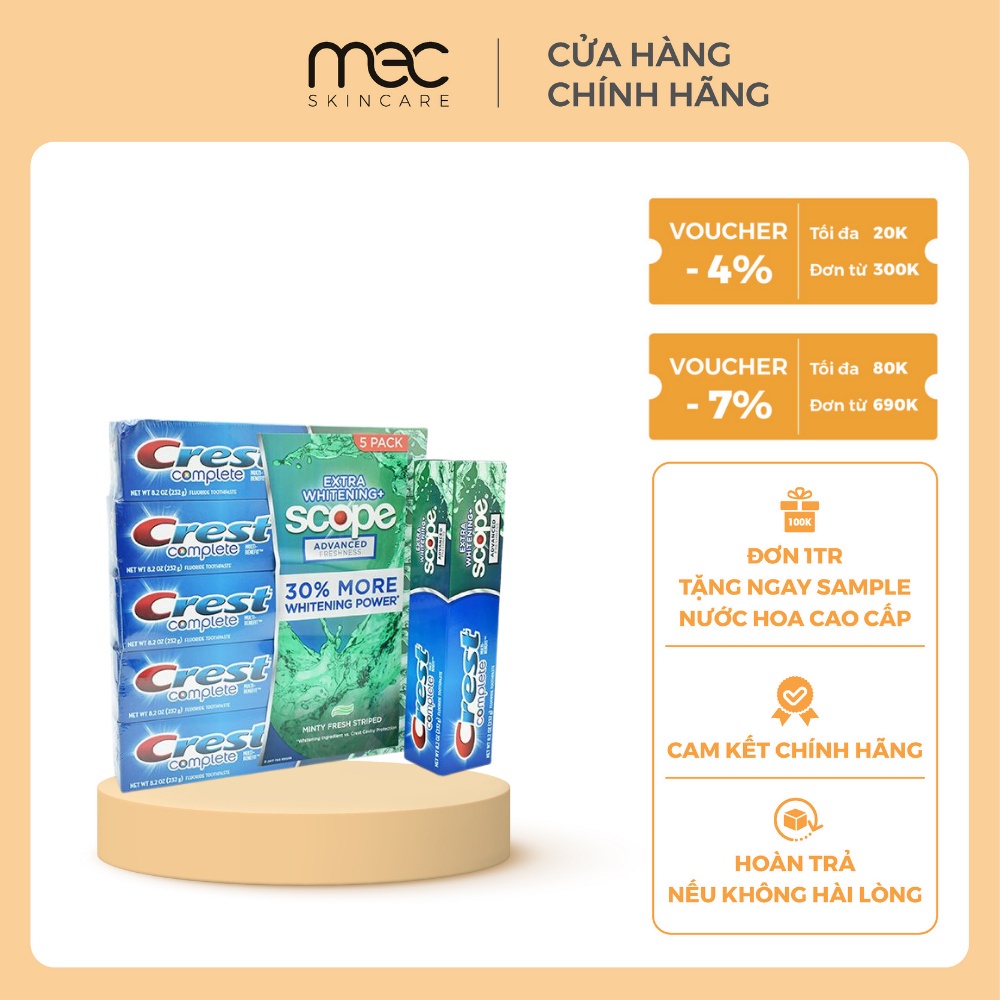 Kem đánh răng Crest Complete Whitening Plus Scope Advanced Active Foam 232g - Mecskincare