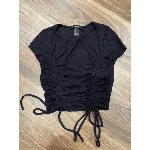 Áo Croptop đen dây rút 2 bên Forever 21 size S