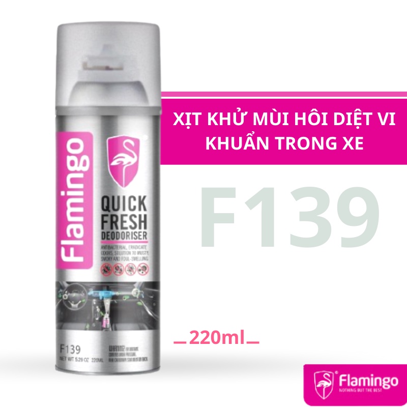 Xịt khử mùi ô tô, xịt xông khử mùi diệt khuẩn nano trong xe Flamingo F139 220ml phân phối chính hãng