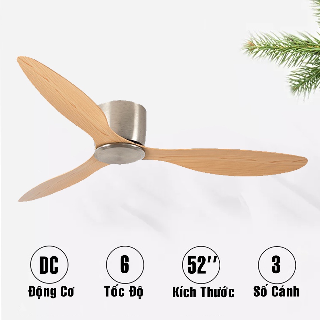 Quạt trần dành cho trần nhà siêu thấp JY52N NIKEN - Quạt trần trang trí chung cư động cơ DC ( 3 cánh nhựa ABS, 52inch)