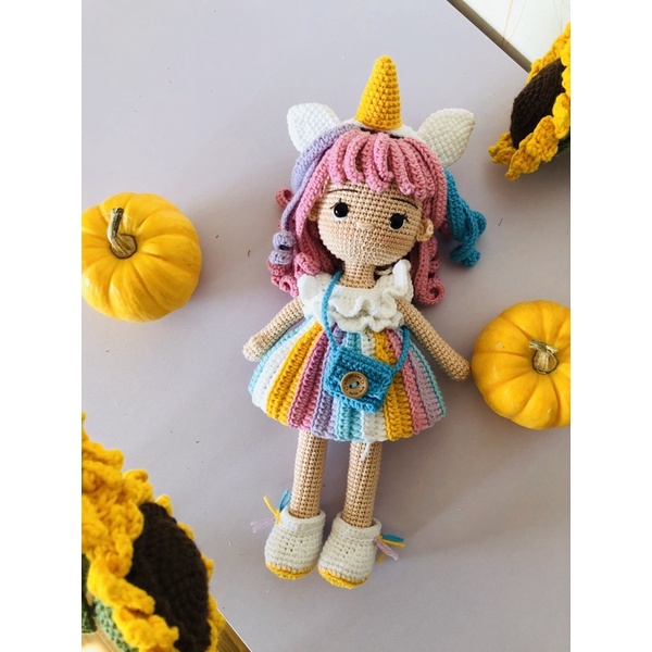 búp bê len HandMade (có sẵn) Sofia  (len catona và jeans) búp bê len Unicorn