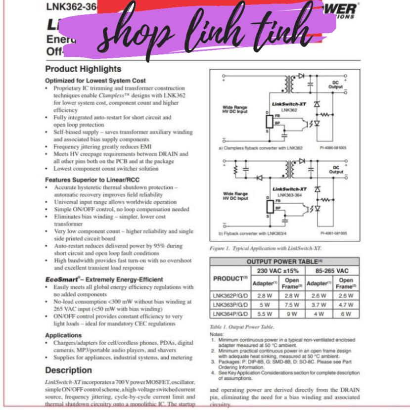 IC nguồn LNK364 LNK364PN DIP-7 chính hãng  - Linhtinhshop260