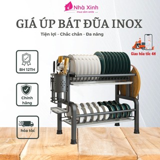 Giá Úp Bát Đĩa 2 Tầng Sơn Tĩnh Điện Cao Cấp, Kệ Đựng Chén Bát Tiện Lợi Chất Liệu INOX Không Gỉ