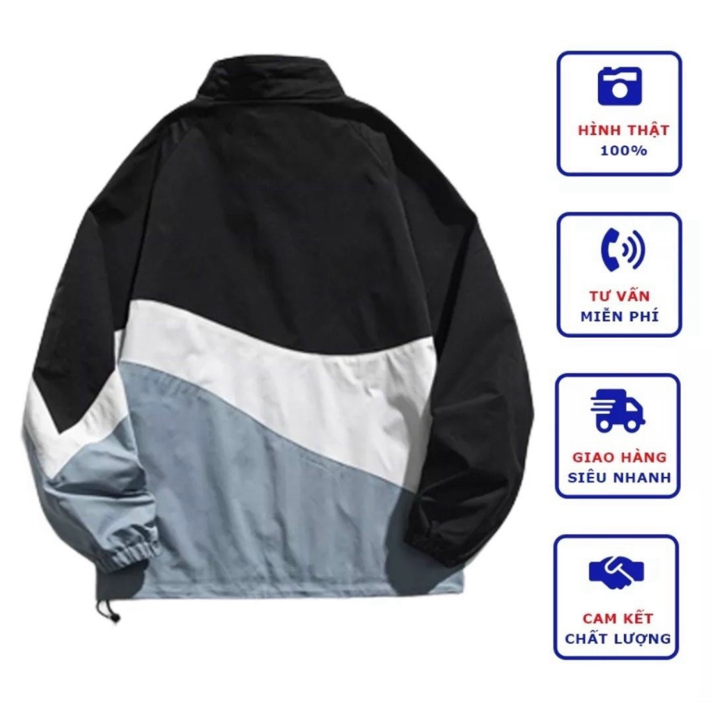 Áo Khoác Dù Nam Cổ Trụ Cao Cấp Thêu Logo Phối 3 Màu Form Rộng Thời Trang Siêu Hot NEW UNISEX