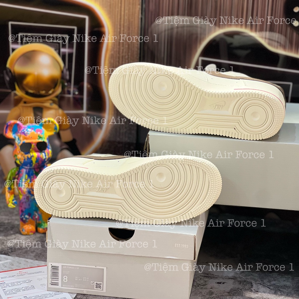 Giày Thể Thao AF1 Low Premium White Brown Giày Af1 Vệt Nâu Full Box Tặng Tất Freeship
