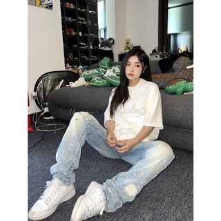Light blue jeans - quần jeans xanh vẩy sơn unisex