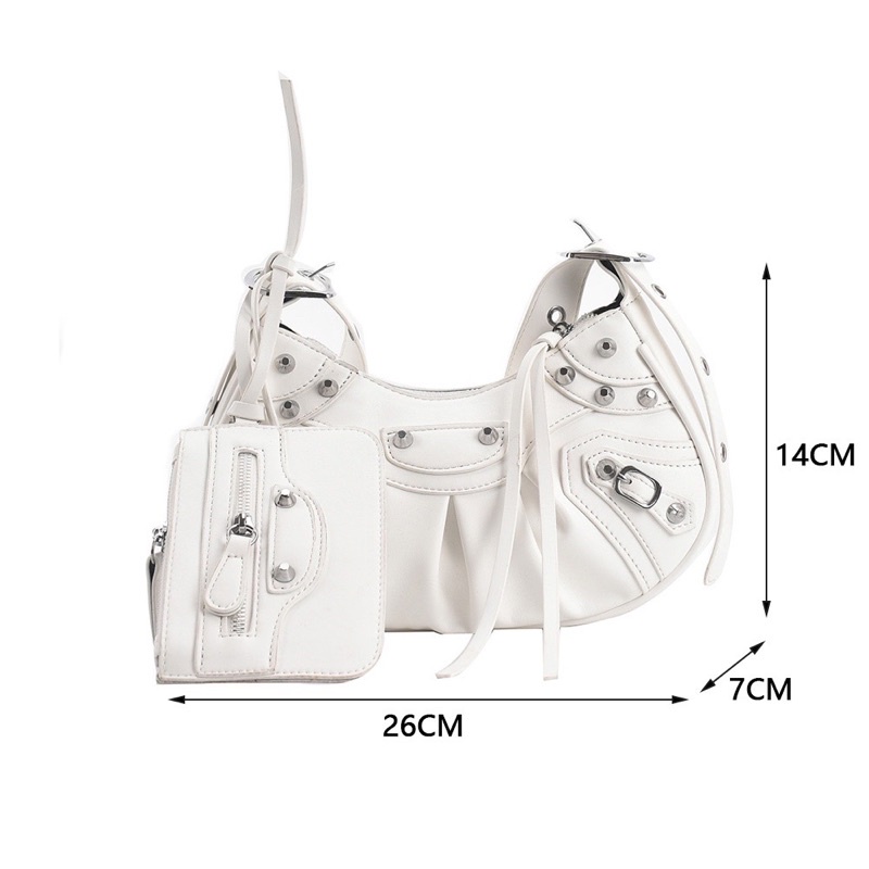 Túi Đeo Vai Gấp Gọn Gắn Đinh Tán Phong Cách Âu Mỹ Cổ Điển Thời Trang