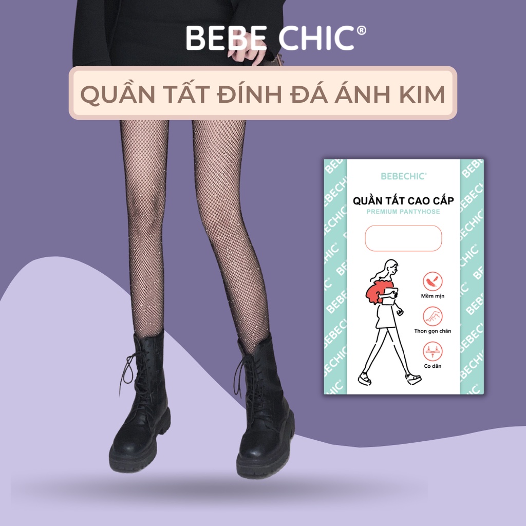 [Mã FADEP2212 giảm 10k đơn từ 99k] Quần Tất Lưới Mắt Nhỏ Đính Đá Ánh Kim Lấp Lánh BEBECHIC QT04