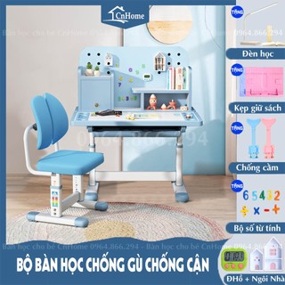 Ghế học sinh, Ghế học cho bé tiểu học A16 Cnhome có giá sách, bộ bàn học chống gù thông minh điều chỉnh nâng hạ độ cao