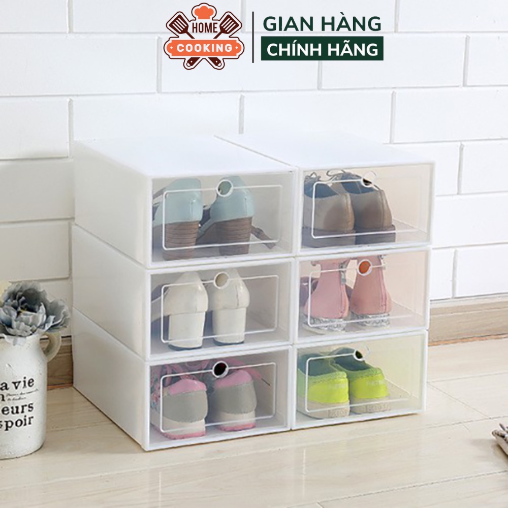 Hộp đựng giày dép nam nữa nắp ghép trong suốt size to, chất liệu nhựa cứng cao cấp chịu lực tốt